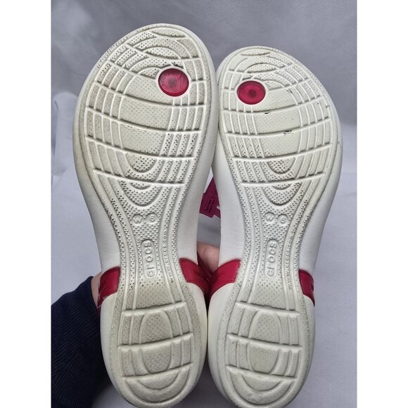 Crocs Isabella White And Pink T-Strap Iconic Comfort Sandal Size 6 Women's - Picture 9 of 16